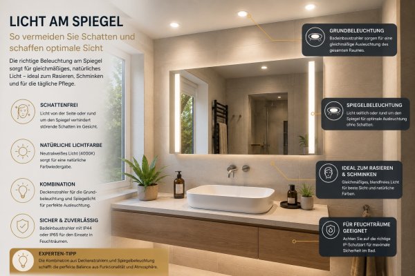 Kapitel 3: Licht am Spiegel – So vermeiden Sie Schatten und schaffen optimale Sicht - Spiegelbeleuchtung im Badezimmer – Tipps für perfektes Licht