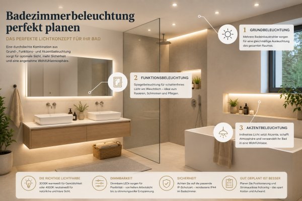 Kapitel 4: Badezimmerbeleuchtung planen – So entsteht das perfekte Lichtkonzept - Badezimmerbeleuchtung planen – Tipps für perfektes Licht im Bad