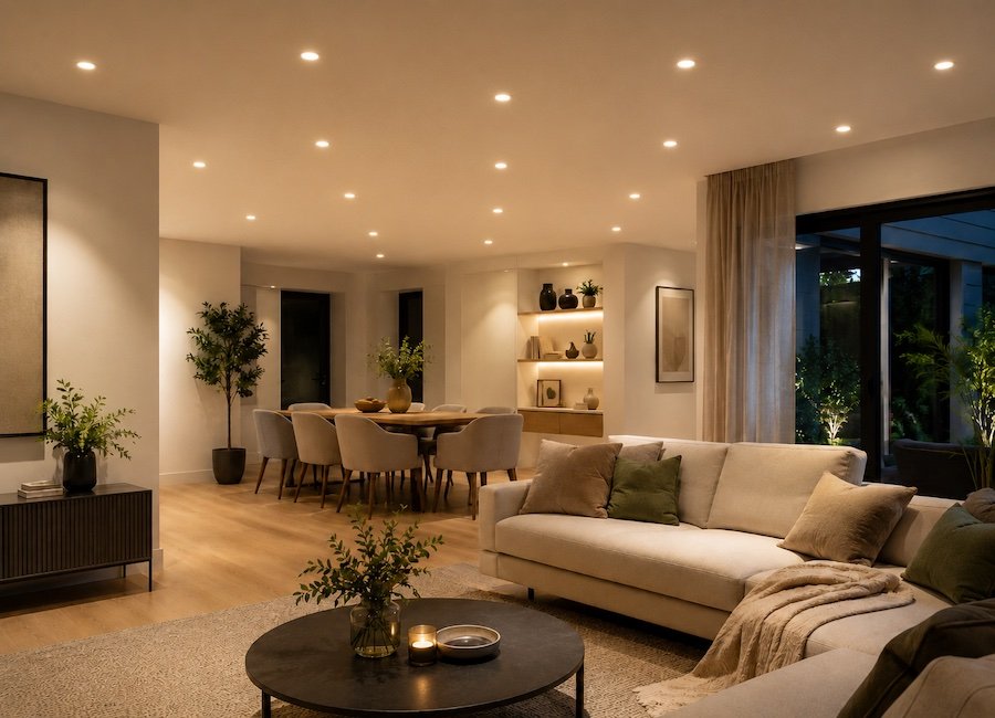 LED Einbaustrahler in modernem Wohnraum