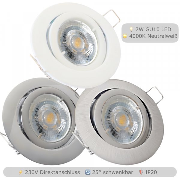 LED Einbauspot Lana 7W GU10 | 230V | 4000K | IP20