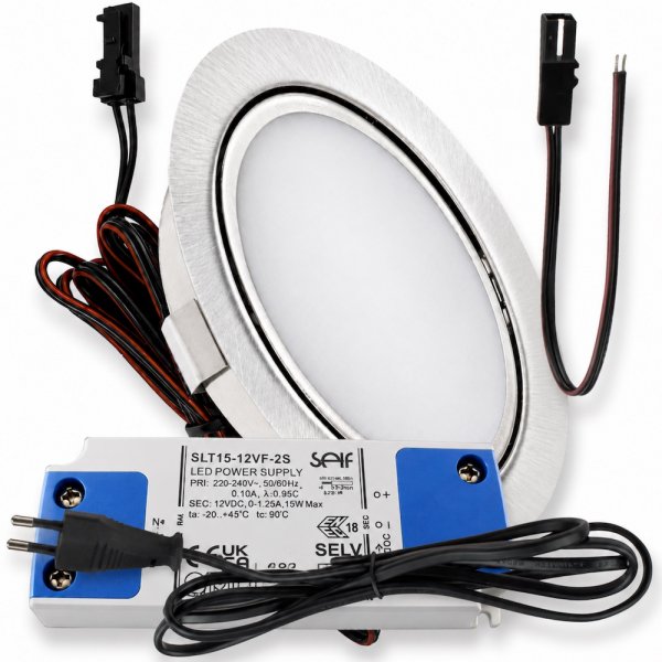 LED Möbelleuchte Emma 12V 3W flach inkl. LED Trafo und Zuleitung