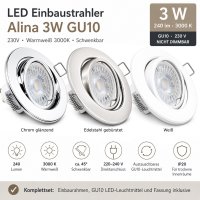 LED Einbaustrahler Alina / 3W GU10 / Warmweiß 3000K...
