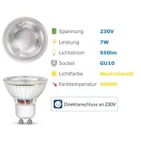 GU10 LED Strahler 7W dimmbar neutralweiß 4000K 450lm 230V Spot